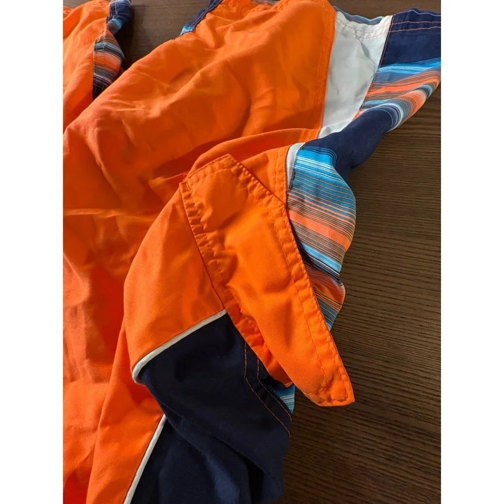 Op Swim Trunks Kids‎ XL 14-16 Orange Blue Striped Excellent Cargo Pocket Shorts